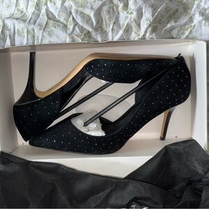 White House Black Market Black Stiletto Heels with rhinestone Accent